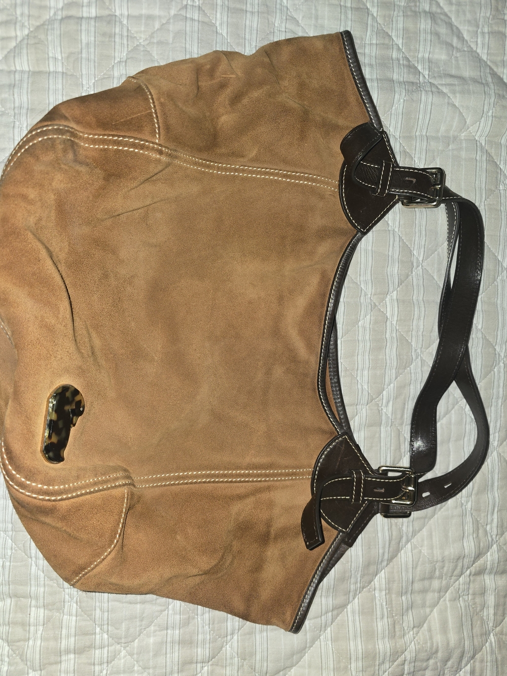 Dooney & Bourke Tan Suede Shoulder Bag with Dark Brown Leather Trim